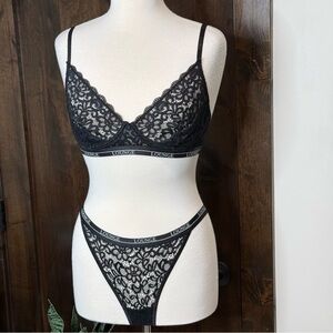 Lounge Balcony Bra and Thong Set in Black Womens lingerie 34DD Size L